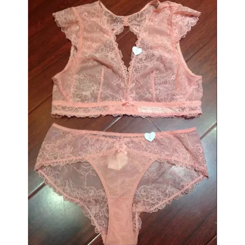 Elegant Wireless Comfortable Lace Sheer Bra & Panty Sets [BRPY0018]