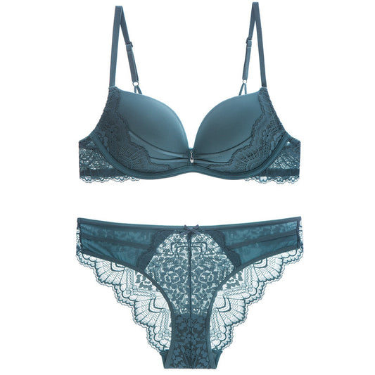 Elegant Wireless Gathered Lace Bra & Panty Sets [BRPY0024]