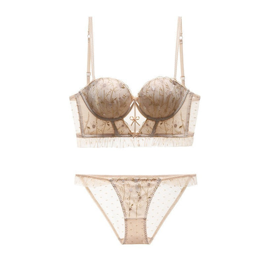 Sexy Soft Wire Gathered Lace Embroidery Bra & Panty Sets [BRPY0038]